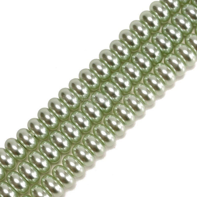 Green Glass Pearl Smooth Rondelles, Approx 4.5x8mm, 38cm/strand