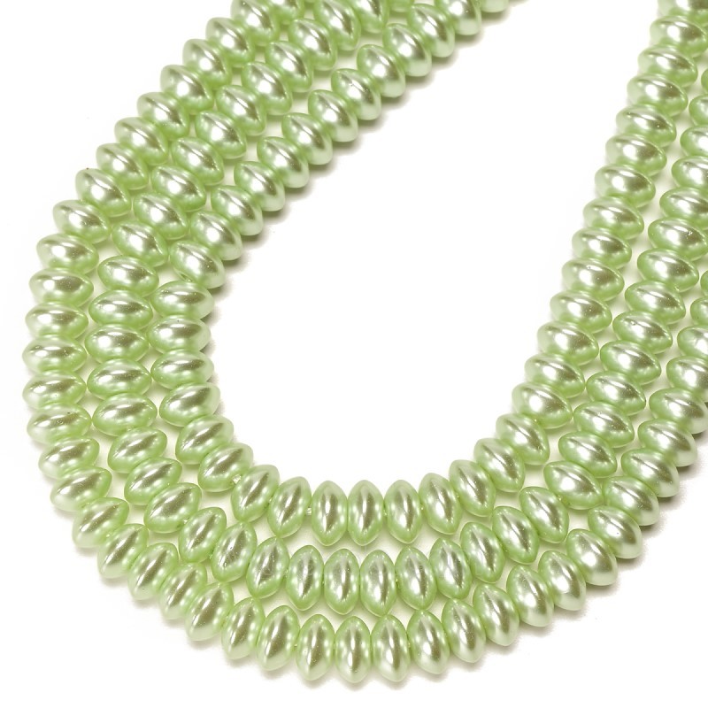 Apple Green Glass Pearl Smooth Saucer, Approx 4.5x8mm, 38cm/strand