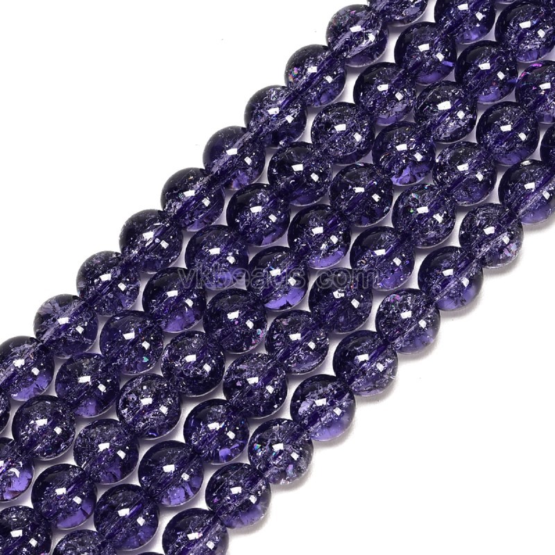 Dark Purple Cracked Glass Smooth Rounds, Approx 4-12mm, 38cm/strand