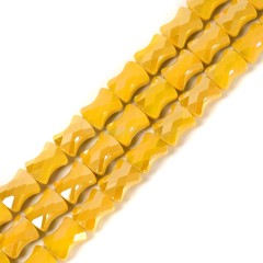 AB Plated Opaque Yellow Glass Faceted Flat Bamboo Joints, Approx 8.5x10.5mm, 38cm/strand
