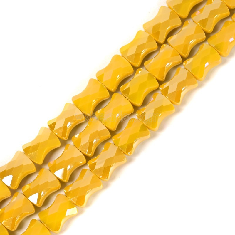 AB Plated Opaque Yellow Glass Faceted Flat Bamboo Joints, Approx 8.5x10.5mm, 38cm/strand