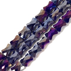 AB Plated Opaque Indigo Glass Faceted Flat Bamboo Joints, Approx 8.5x10.5mm, 38cm/strand