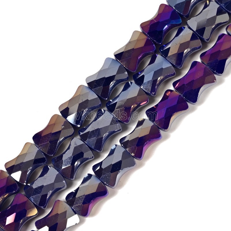 AB Plated Opaque Indigo Glass Faceted Flat Bamboo Joints, Approx 8.5x10.5mm, 38cm/strand