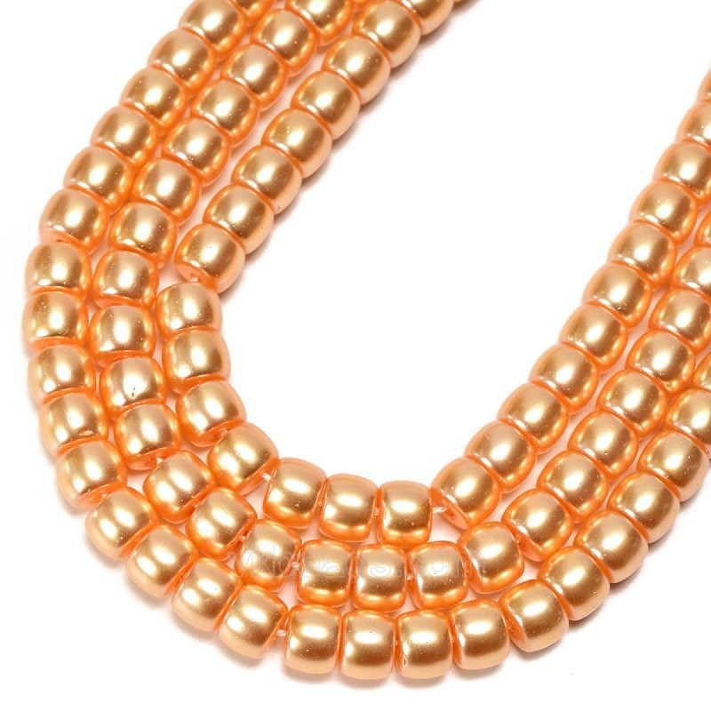 Yellow Glass Pearl Smooth Barrel Drums, Approx 6x8mm, 38cm/strand