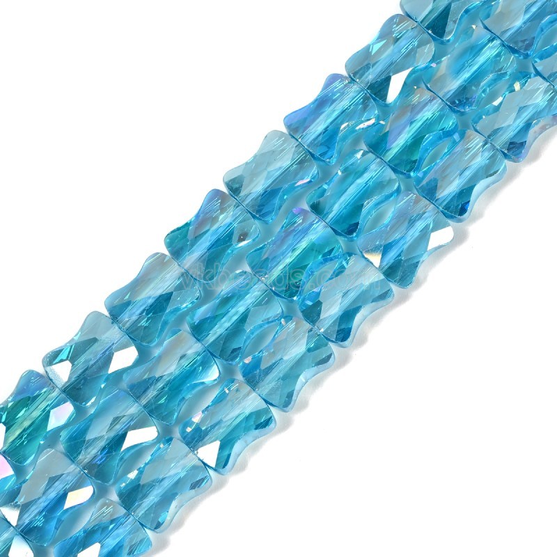 AB Plated Transparent Royal Blue Glass Faceted Flat Bamboo Joints, Approx 8.5x10.5mm, 38cm/strand