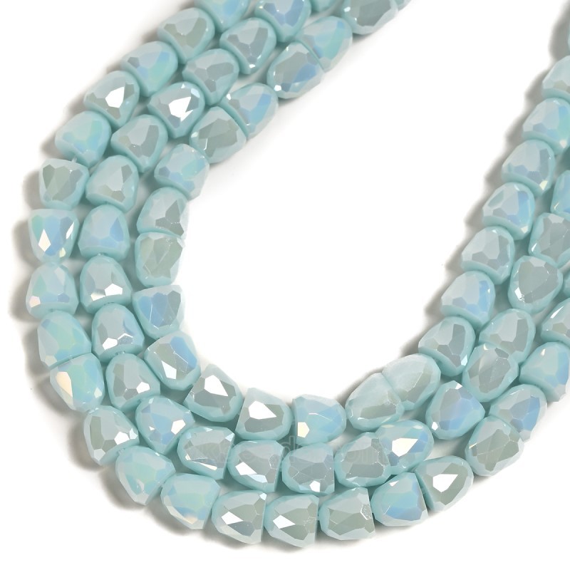 AB Plated Opaque Aqua Blue Glass Faceted Bells, Approx 7.5-8mm, 38cm/strand