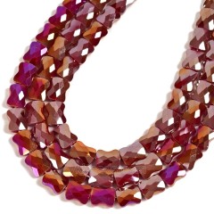 AB Plated Opaque Red Glass Faceted Flat Bamboo Joints, Approx 8.5x10.5mm, 38cm/strand