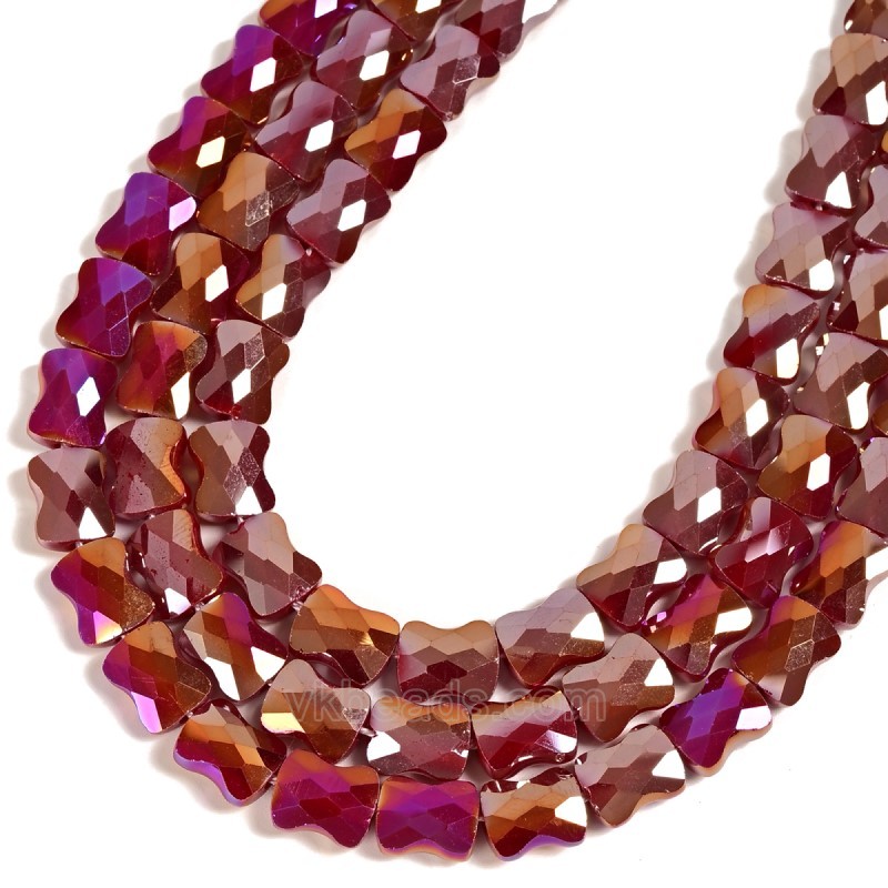 AB Plated Opaque Red Glass Faceted Flat Bamboo Joints, Approx 8.5x10.5mm, 38cm/strand