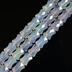 AB Plated Transparent Opalite Glass Faceted Flat Bamboo Joints, Approx 8.5x10.5mm, 38cm/strand