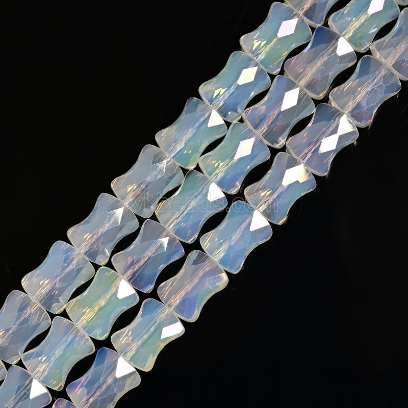 AB Plated Transparent Opalite Glass Faceted Flat Bamboo Joints, Approx 8.5x10.5mm, 38cm/strand