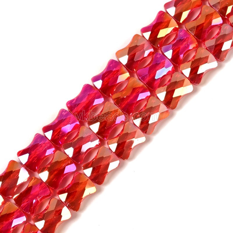 AB Plated Transparent Red Glass Faceted Flat Bamboo Joints, Approx 8.5x10.5mm, 38cm/strand