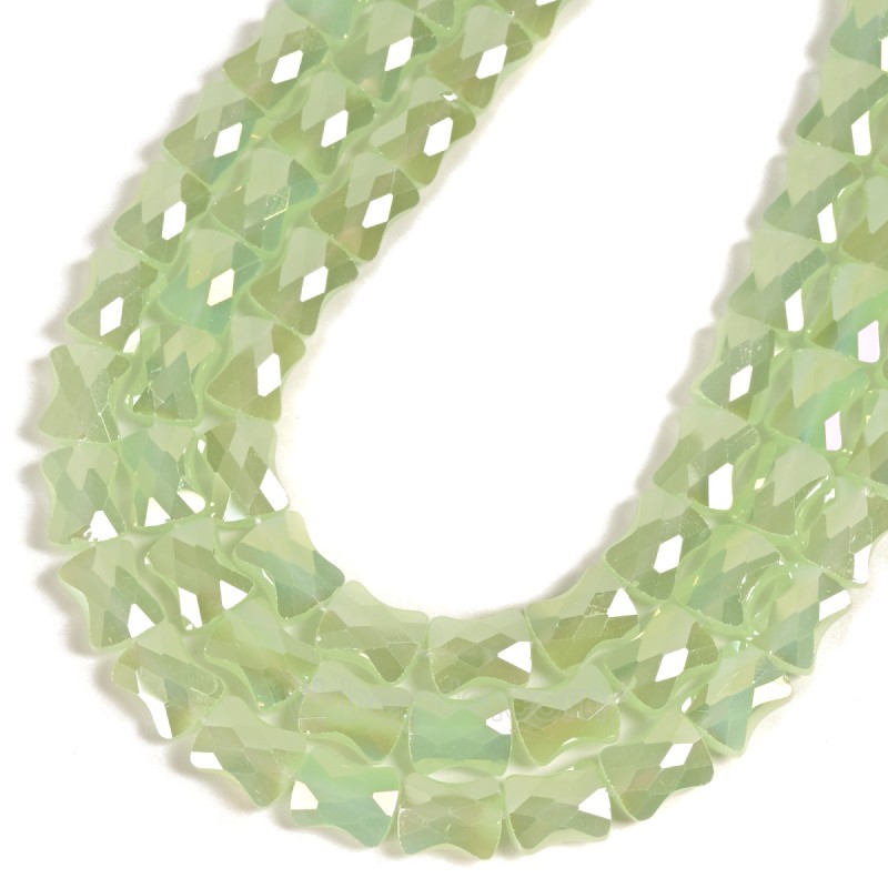 AB Plated Opaque Apple Green Glass Faceted Flat Bamboo Joints, Approx 8.5x10.5mm, 38cm/strand