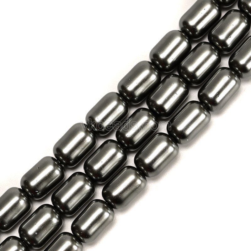 Dark Grey Glass Pearl Smooth Barrel Drums, Approx 6x9mm, 38cm/strand