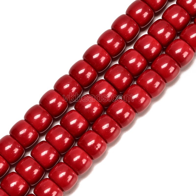 Red Glass Pearl Smooth Barrel Drums, Approx 6x8mm, 38cm/strand