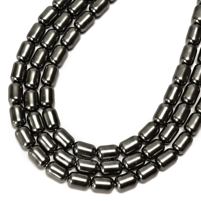 Dark Grey Glass Pearl Smooth Barrel Drums, Approx 6x9mm, 38cm/strand