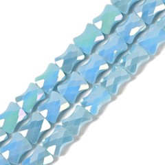 AB Plated Opaque Light Royal Blue Glass Faceted Flat Bamboo Joints, Approx 8.5x10.5mm, 38cm/strand