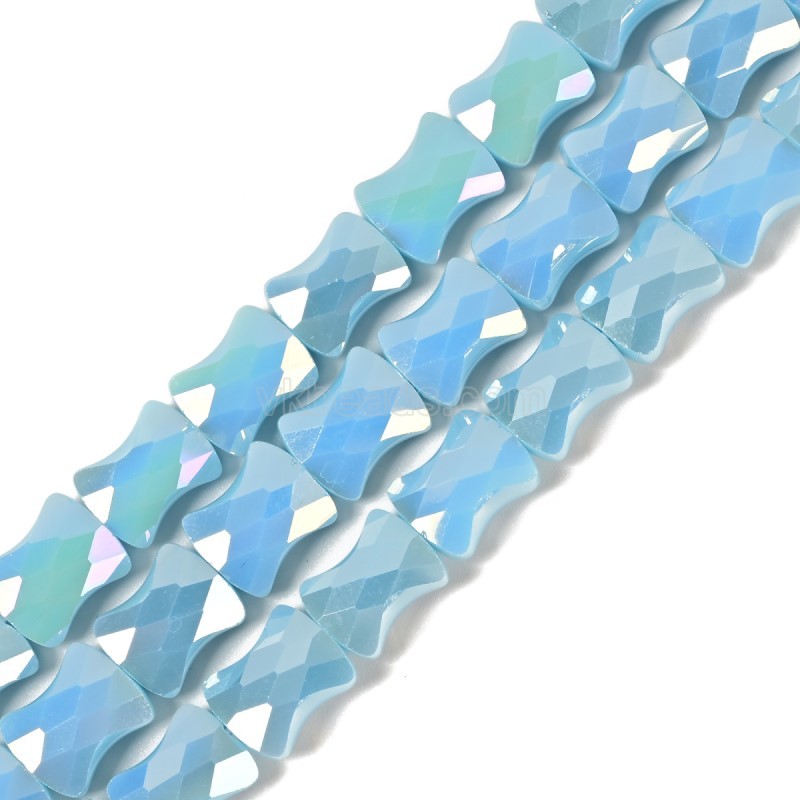 AB Plated Opaque Light Royal Blue Glass Faceted Flat Bamboo Joints, Approx 8.5x10.5mm, 38cm/strand