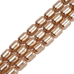 Dark Champagne Glass Pearl Smooth Barrel Drums, Approx 6x9mm, 38cm/strand