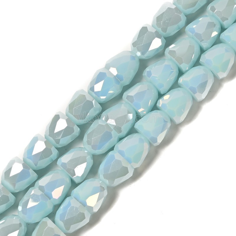 AB Plated Opaque Aqua Blue Glass Faceted Bells, Approx 7.5-8mm, 38cm/strand