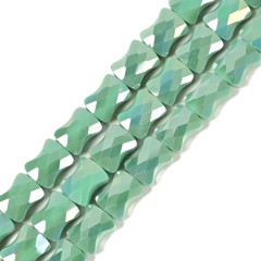 AB Plated Opaque Green Glass Faceted Flat Bamboo Joints, Approx 8.5x10.5mm, 38cm/strand