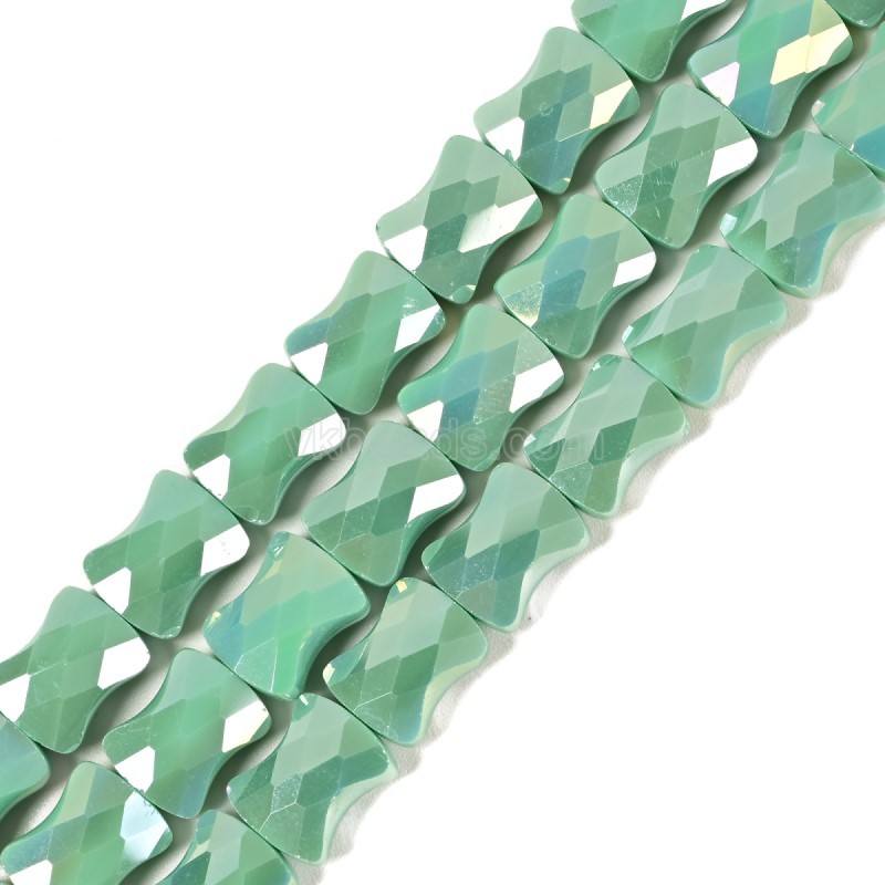 AB Plated Opaque Green Glass Faceted Flat Bamboo Joints, Approx 8.5x10.5mm, 38cm/strand