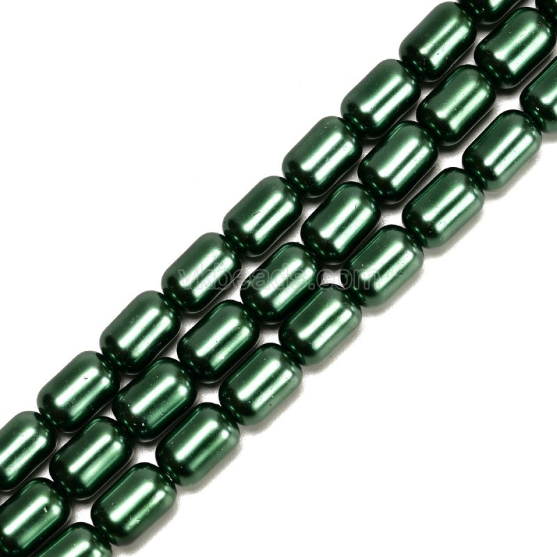 Malachite Green Glass Pearl Smooth Barrel Drums, Approx 6x9mm, 38cm/strand