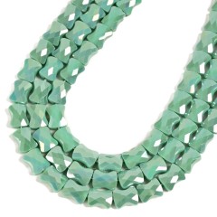 AB Plated Opaque Green Glass Faceted Flat Bamboo Joints, Approx 8.5x10.5mm, 38cm/strand