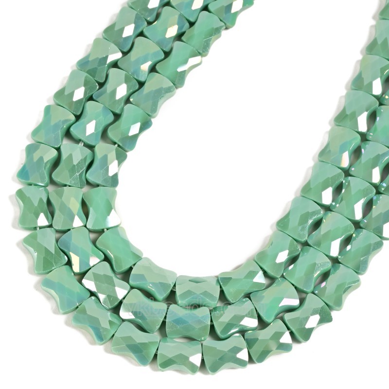 AB Plated Opaque Green Glass Faceted Flat Bamboo Joints, Approx 8.5x10.5mm, 38cm/strand
