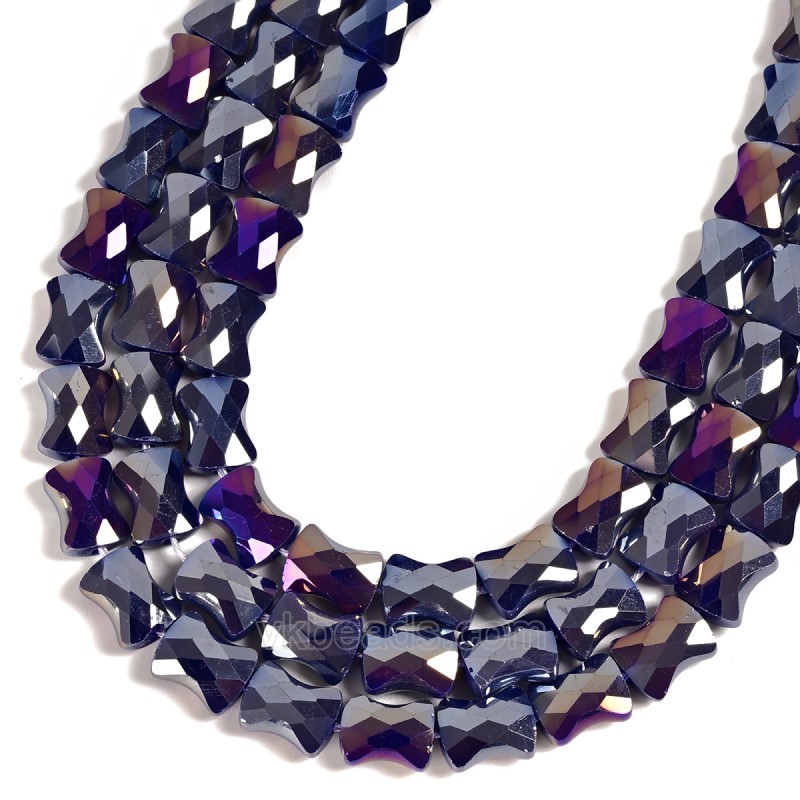 AB Plated Opaque Indigo Glass Faceted Flat Bamboo Joints, Approx 8.5x10.5mm, 38cm/strand