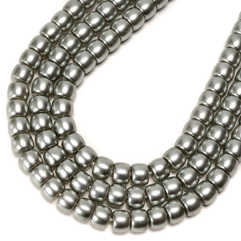 Grey Glass Pearl Smooth Barrel Drums, Approx 6x8mm, 38cm/strand