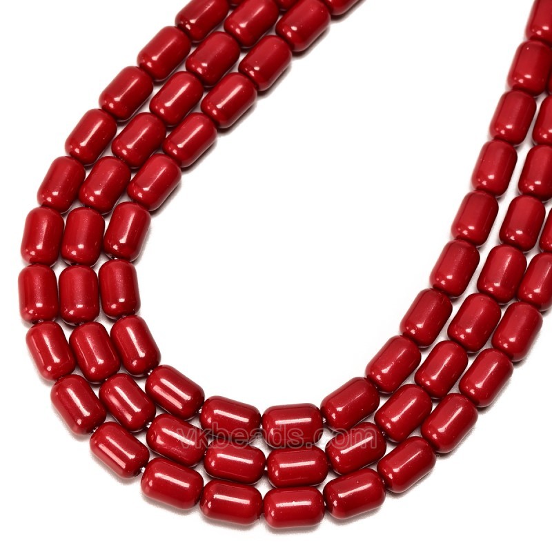 Red Glass Pearl Smooth Barrel Drums, Approx 6x9mm, 38cm/strand
