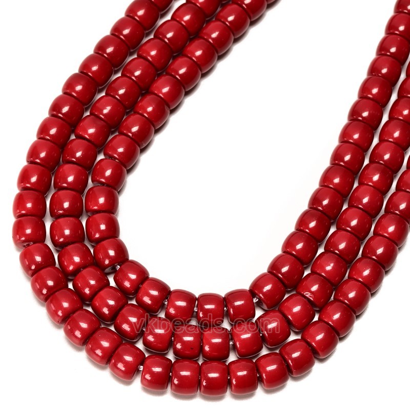 Red Glass Pearl Smooth Barrel Drums, Approx 6x8mm, 38cm/strand