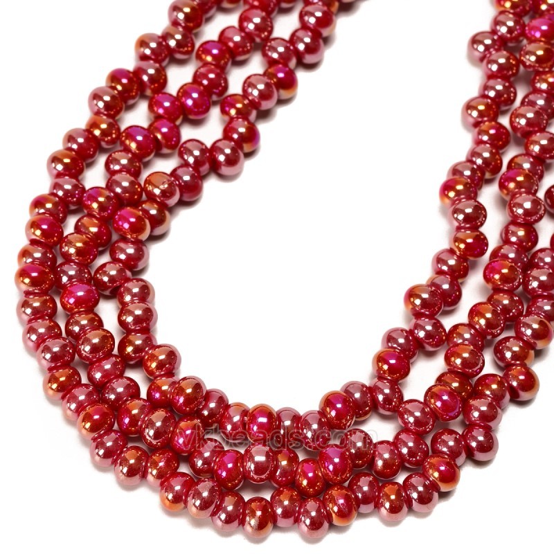 AB Plated Red Opaque Off-center Glass Smooth Rices, Approx 4.5x6mm, 38cm/strand