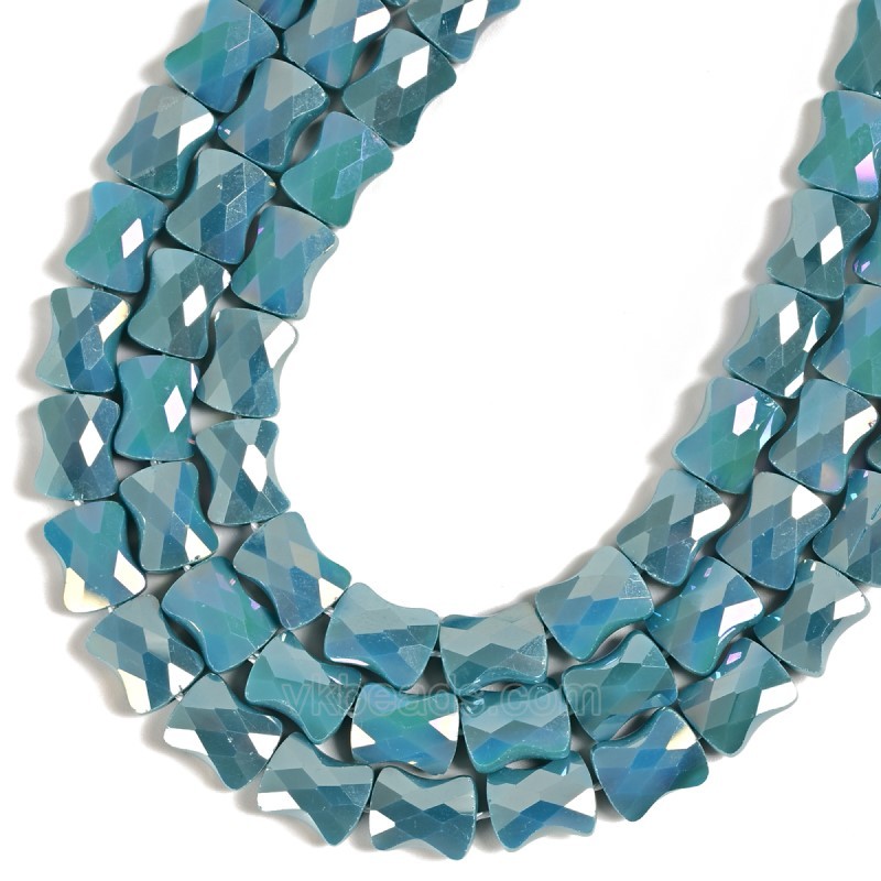 AB Plated Opaque Peacock Blue Glass Faceted Flat Bamboo Joints, Approx 8.5x10.5mm, 38cm/strand