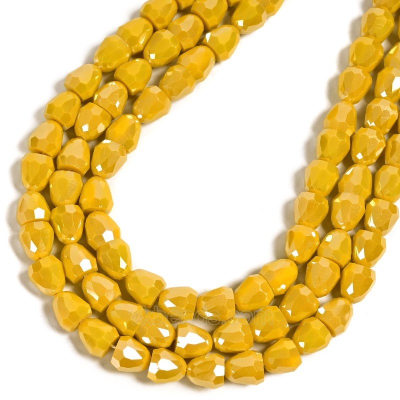 AB Plated Opaque Yellow Glass Faceted Bells, Approx 7.5-8mm, 38cm/strand
