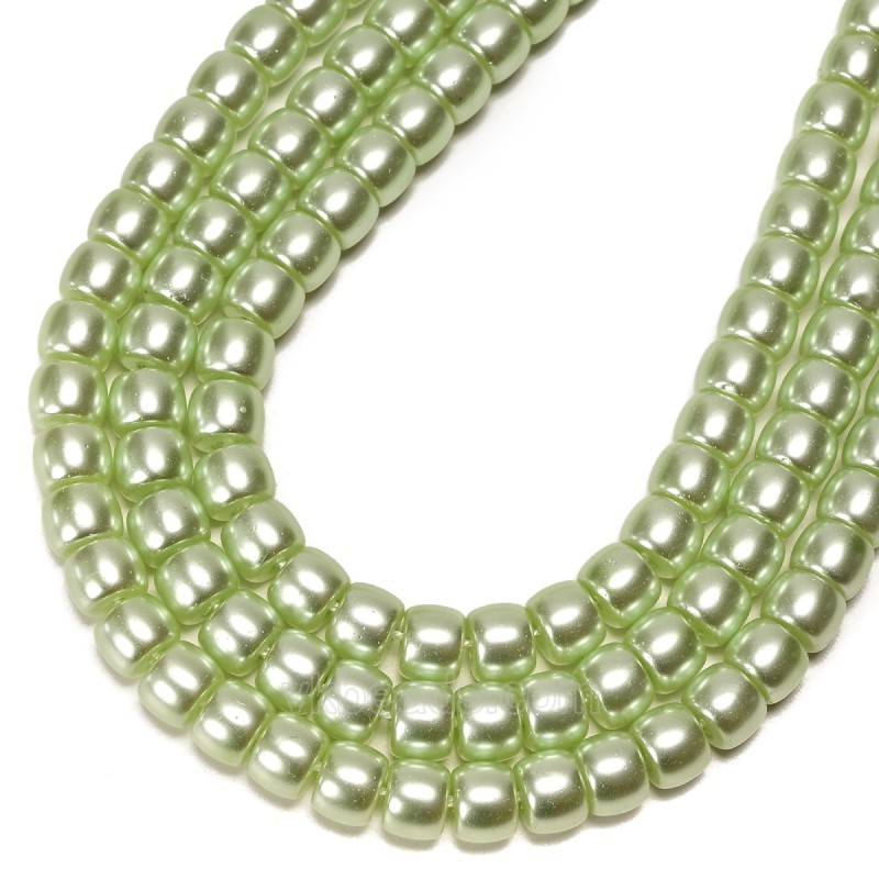Apple Green Glass Pearl Smooth Barrel Drums, Approx 6x8mm, 38cm/strand