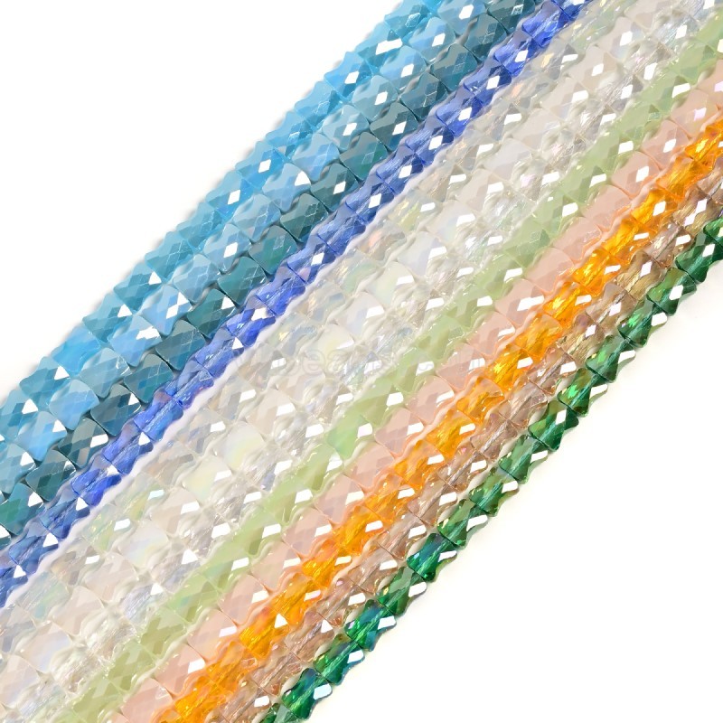 AB Plated Transparent Royal Blue Glass Faceted Flat Bamboo Joints, Approx 8.5x10.5mm, 38cm/strand