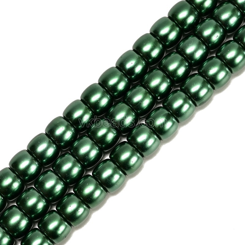 Malachite Green Glass Pearl Smooth Barrel Drums, Approx 6x8mm, 38cm/strand