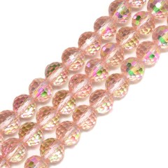 Transparent Light Pink Glass Faceted Rounds, Half Rainbow Plated, 128 Facets, Approx 4-10mm, 38cm/strand