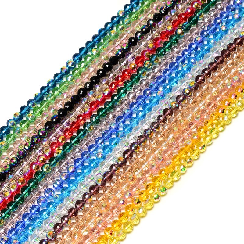 Transparent Malachite Green Glass Faceted Rounds, Half Rainbow Plated, 128 Facets, Approx 4-10mm, 38cm/strand
