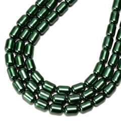 Malachite Green Glass Pearl Smooth Barrel Drums, Approx 6x9mm, 38cm/strand