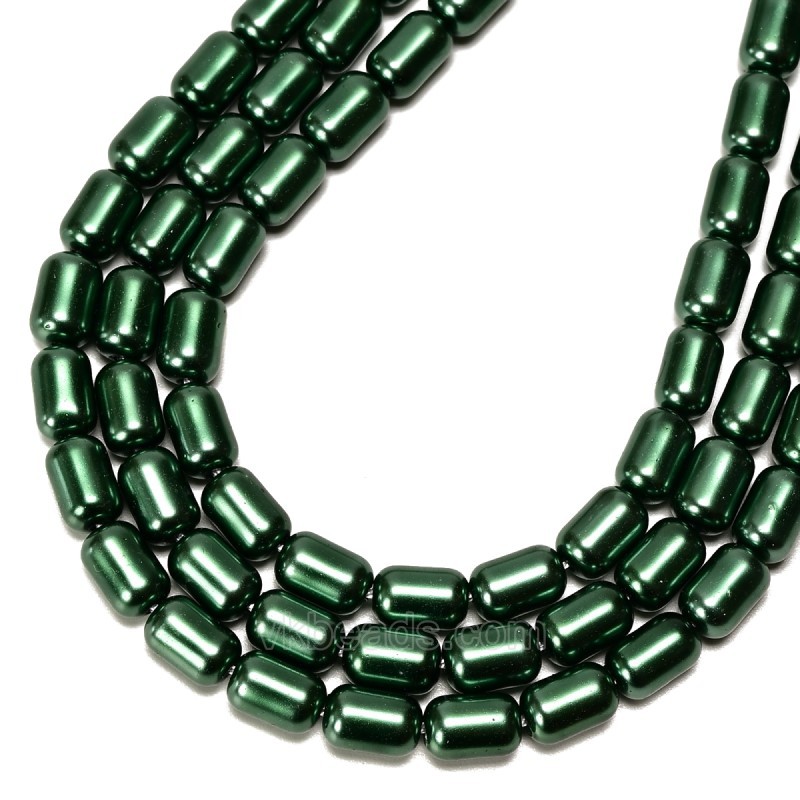 Malachite Green Glass Pearl Smooth Barrel Drums, Approx 6x9mm, 38cm/strand