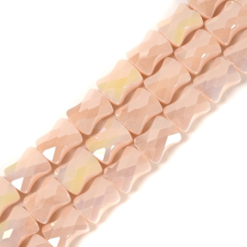 AB Plated Opaque Beige Glass Faceted Flat Bamboo Joints, Approx 8.5x10.5mm, 38cm/strand