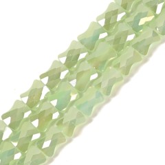 AB Plated Opaque Apple Green Glass Faceted Flat Bamboo Joints, Approx 8.5x10.5mm, 38cm/strand