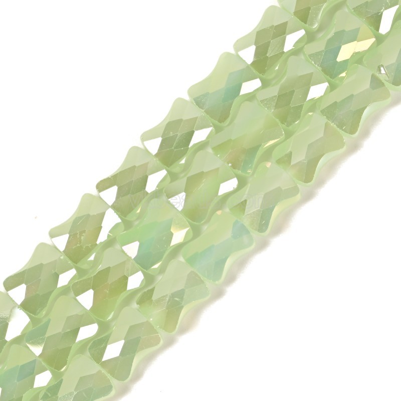 AB Plated Opaque Apple Green Glass Faceted Flat Bamboo Joints, Approx 8.5x10.5mm, 38cm/strand