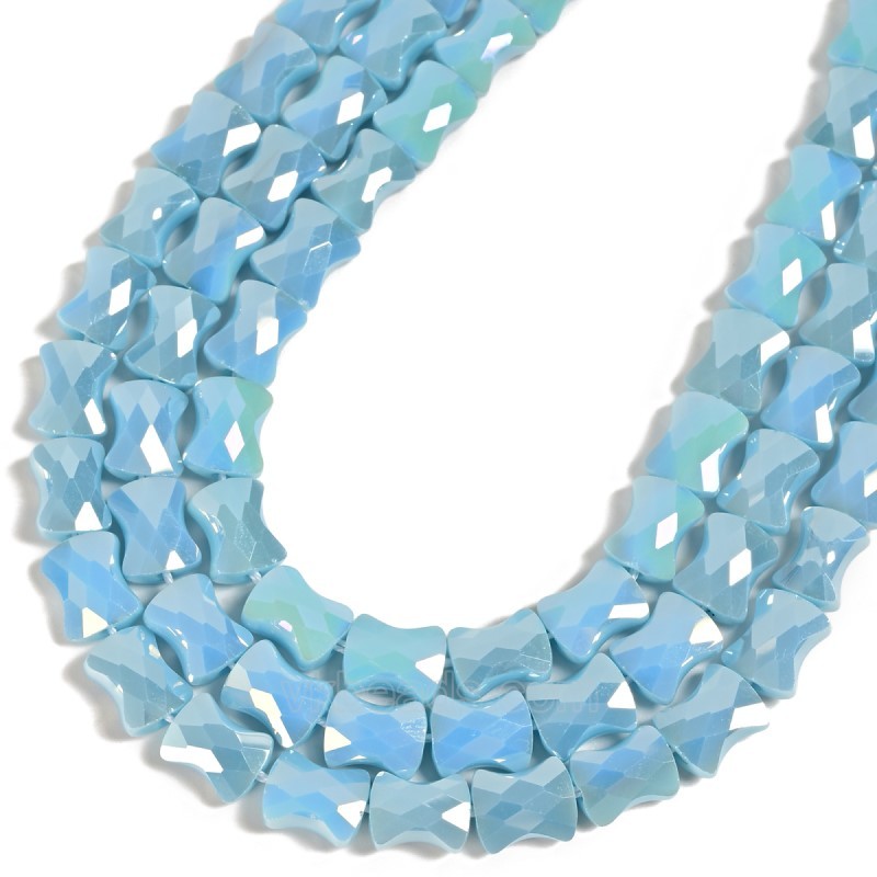 AB Plated Opaque Light Royal Blue Glass Faceted Flat Bamboo Joints, Approx 8.5x10.5mm, 38cm/strand