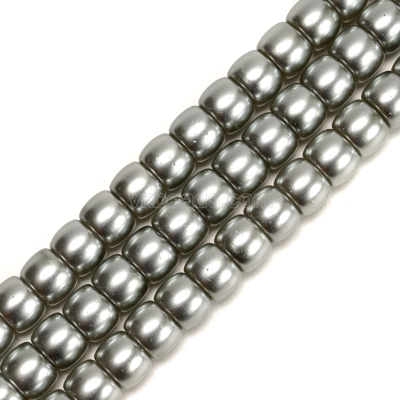 Grey Glass Pearl Smooth Barrel Drums, Approx 6x8mm, 38cm/strand