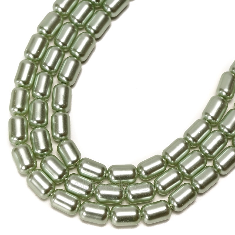 Green Glass Pearl Smooth Barrel Drums, Approx 6x9mm, 38cm/strand