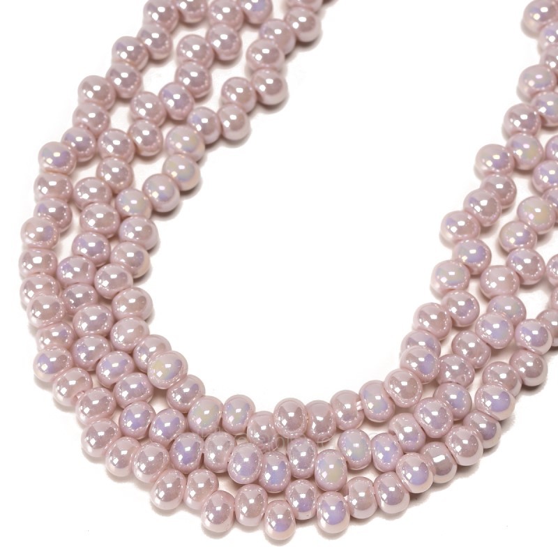 AB Plated Beige Opaque Off-center Glass Smooth Rices, Approx 4.5x6mm, 38cm/strand
