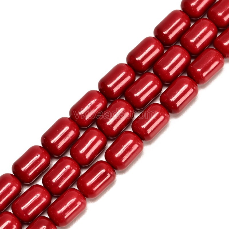 Red Glass Pearl Smooth Barrel Drums, Approx 6x9mm, 38cm/strand
